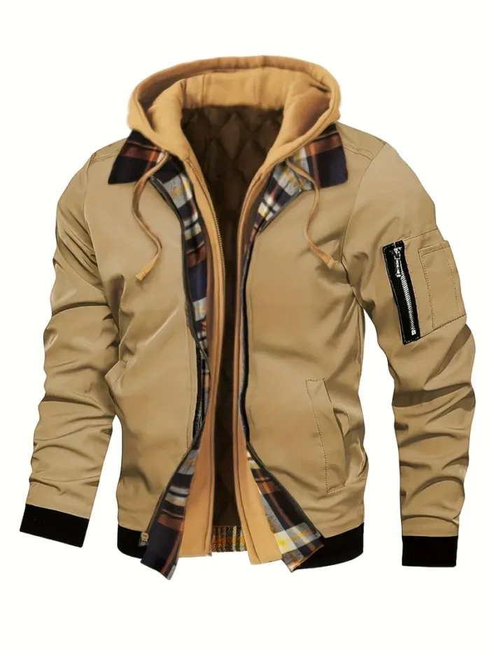 Men's Olive Green Bomber Jacket with Zip Detail