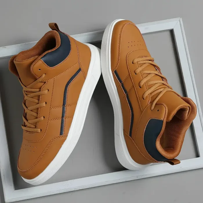 Men's High-Top Sneakers with Fleece-Lined Option - Brown - Image 2