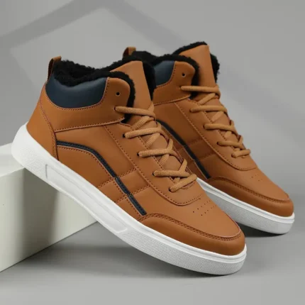 Men's High-Top Sneakers with Fleece-Lined Option - Brown