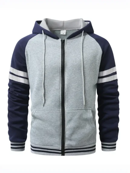 Full Zipper Men's Fashion Hoodie - Light Grey