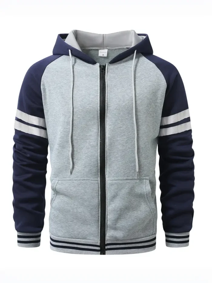 Full Zipper Men's Fashion Hoodie - Light Grey