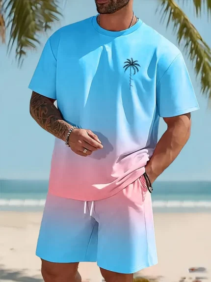 Gradient Color Summer T-Shirt & Shorts Set