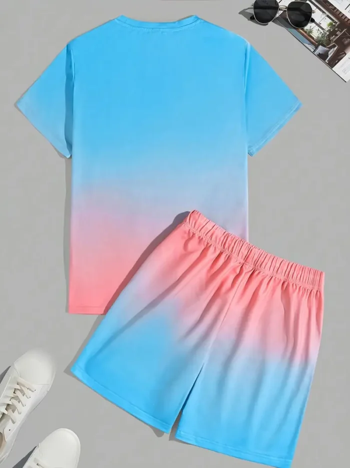Gradient Color Summer T-Shirt & Shorts Set - Image 2