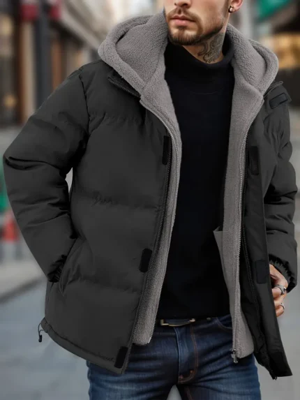 Men's Color Block Fleece Fake Two-piece Padded Jacket With Pockets
