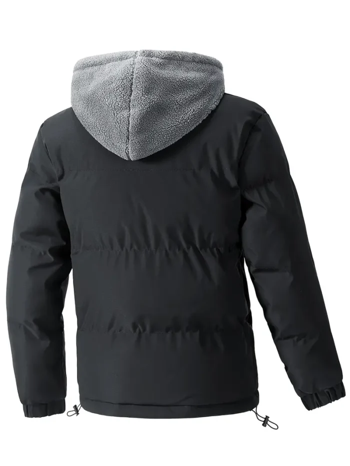 Men's Color Block Fleece Fake Two-piece Padded Jacket With Pockets - Image 2