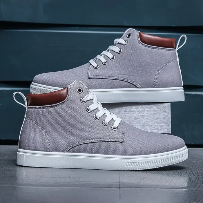 Men's High-Top Canvas Sneakers - Grey White - Image 2