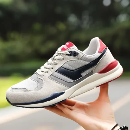 Men's Vintage Running Shoes - Light Grey Dark Blue Red