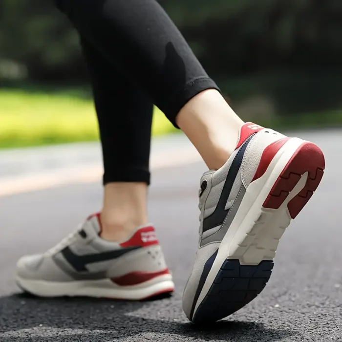 Men's Vintage Running Shoes - Light Grey Dark Blue Red - Image 2