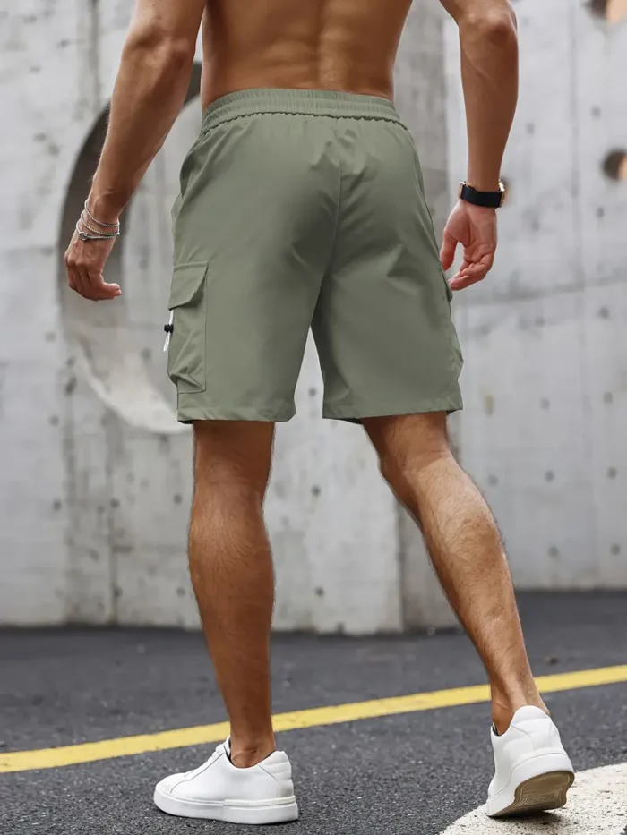 Loose Fit Elastic Waist Cargo Shorts - Olive Green - Image 2