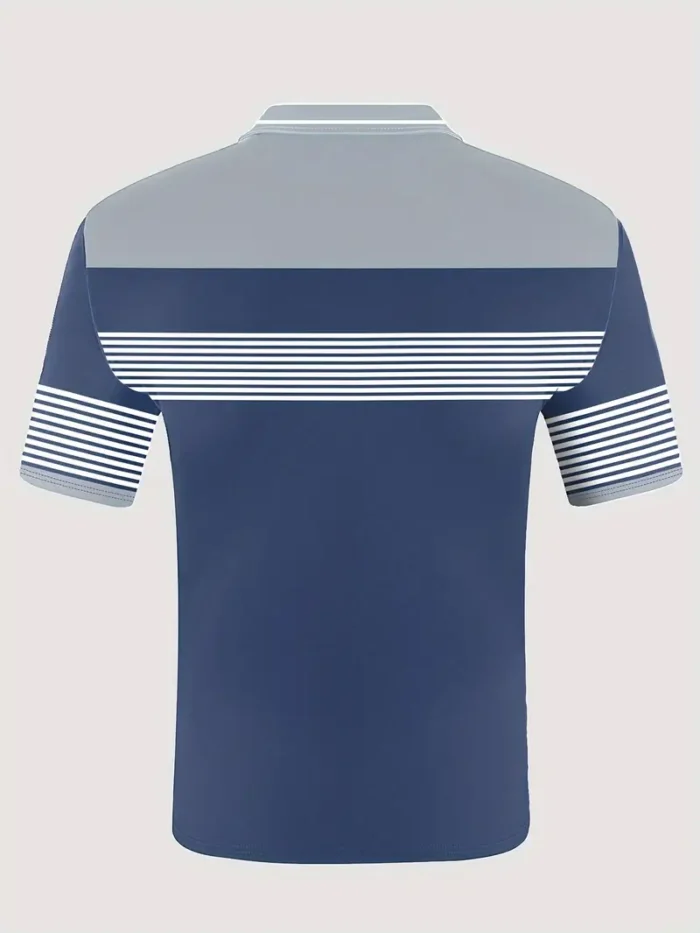 Men's Color Blocking Stripes Print T-shirt - Peacock Blue - Image 2