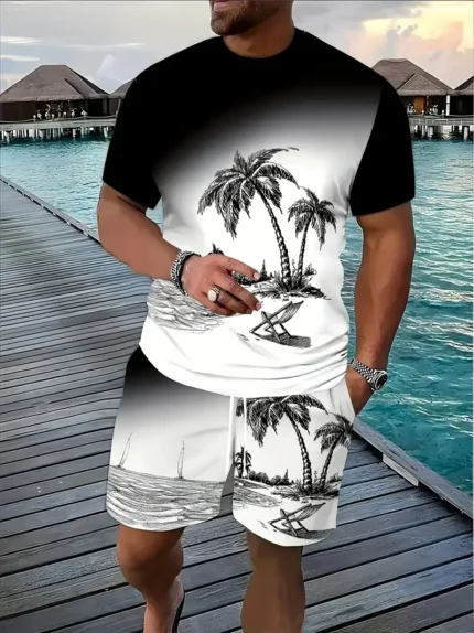 Men's Tropical Palm Tree Print Casual Outfit
