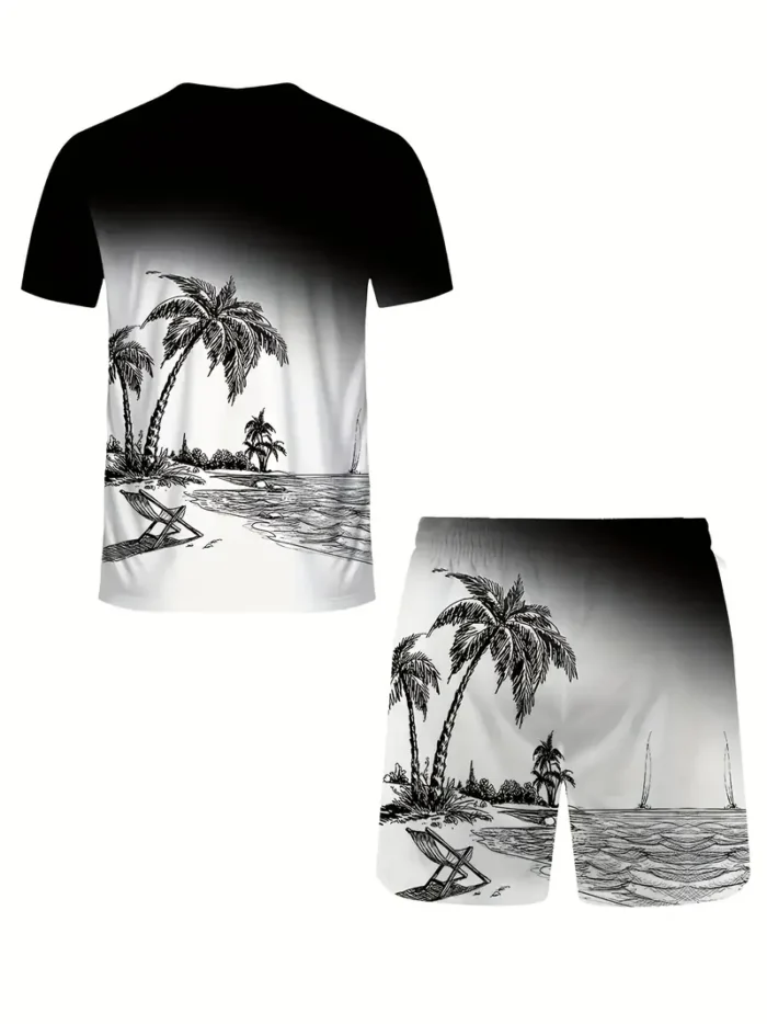 Men's Tropical Palm Tree Print Casual Outfit - Image 2