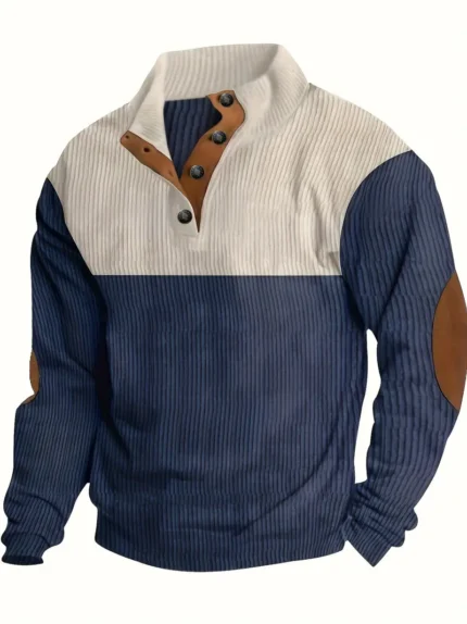 Navy Blue Retro Color Block Trendy Sweatshirt