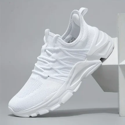 Men's Lace-up Sneakers - Athletic Shoes (White)