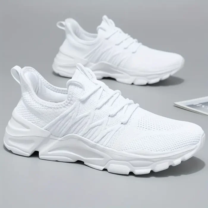 Men's Lace-up Sneakers - Athletic Shoes (White) - Image 2