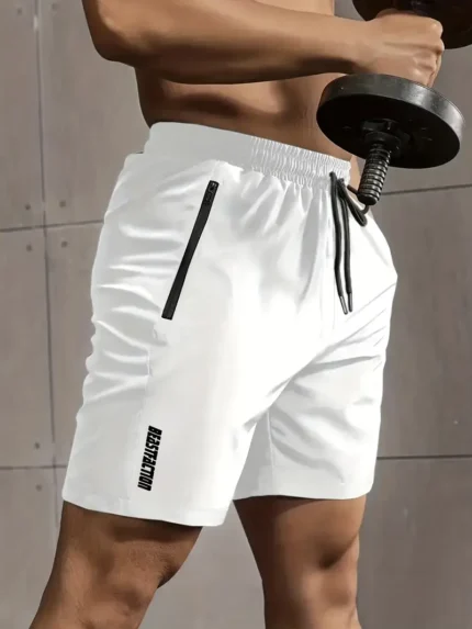Men's Solid Drawstring Shorts With Zipper Pockets - White