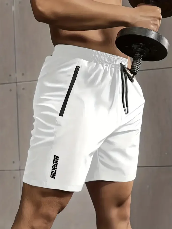 Men's Solid Drawstring Shorts With Zipper Pockets - White