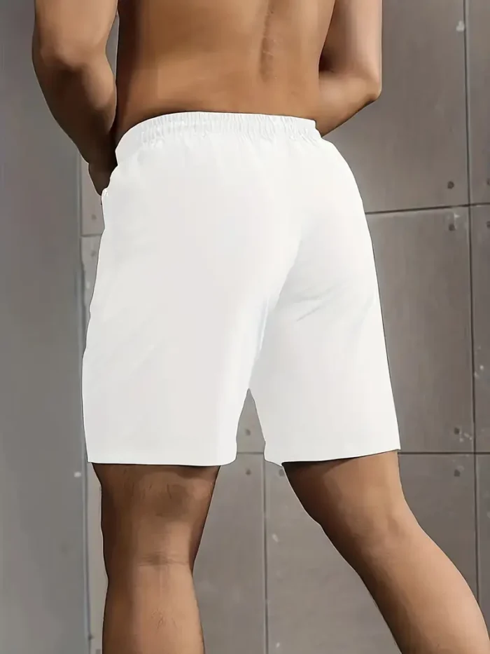 Men's Solid Drawstring Shorts With Zipper Pockets - White - Image 2